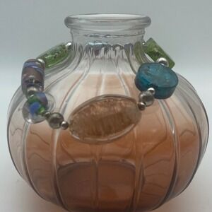 Colorful venician Glass Bead Bracelet Silver‎ Tone Accents Women Jewelry vintage